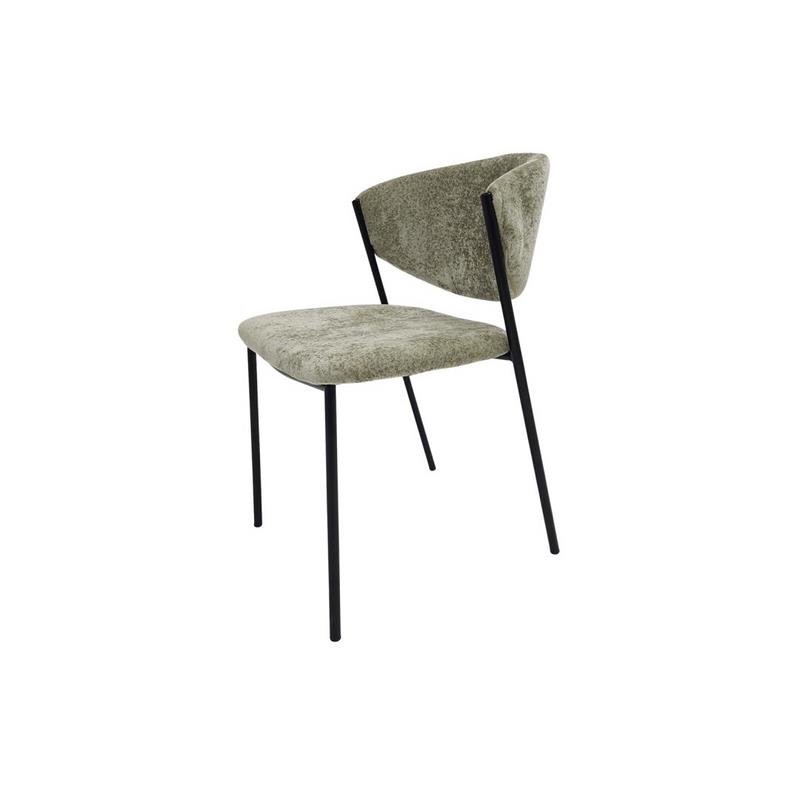 Silla Comedor Actual Acero Negro y Tapizado Verde