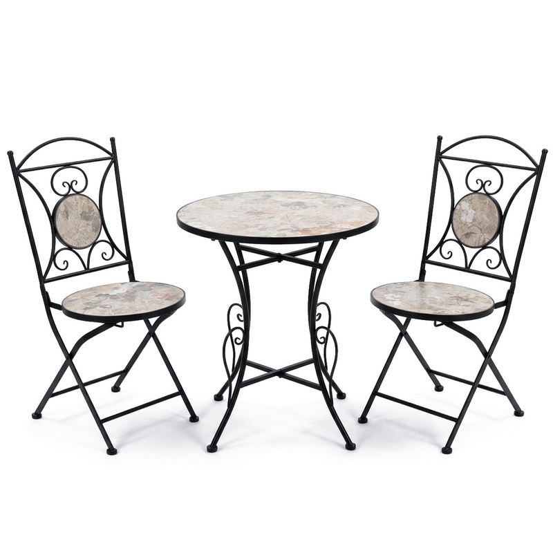 2 Sillas y Mesa Jardín Tapa Decorada Desgastada Serie Audyn