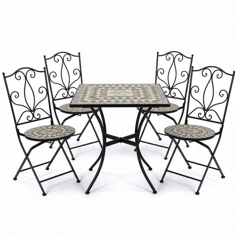 4 Sillas Mesa Jardín Cuadrada Mosaico Cerámico Forja Negra Audyn