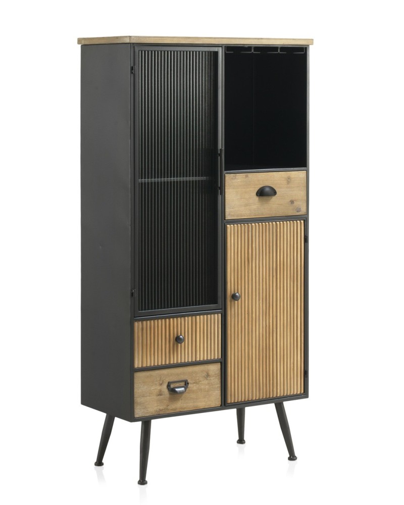 Alacena Moderna Madera Natural y Acero Negro Serie Aitanti