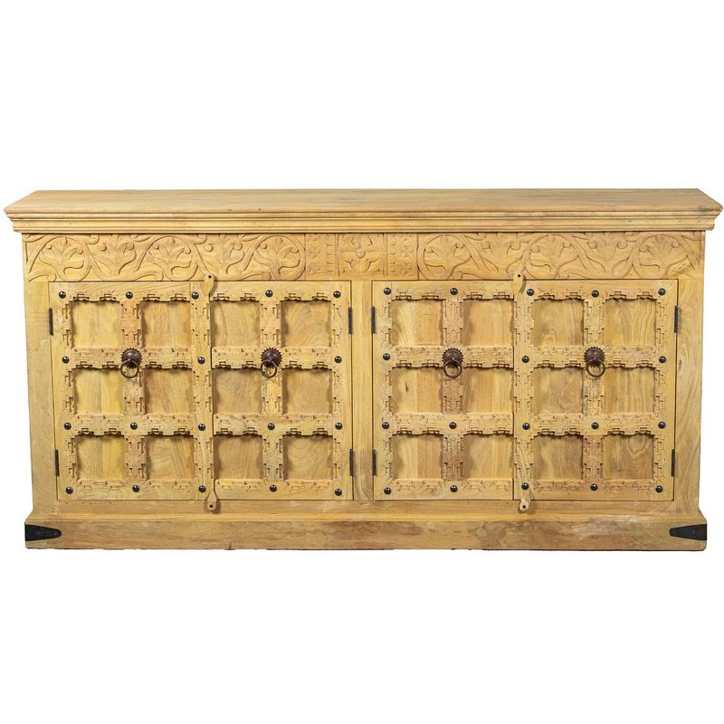 Aparador 4 Puertas Talladas Rustico Madera Mango Natural Ardimt