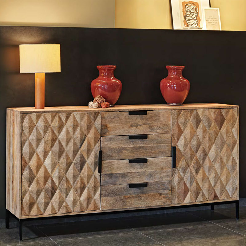 Aparador Acacia Natural Rustico 2 Puertas 4 Cajones Barons