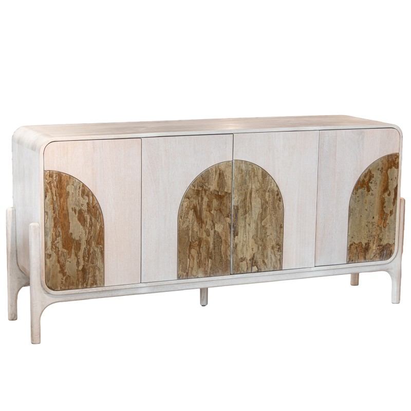 Aparador Blanco Actual 4 Puertas Madera Piedra - Serie Alterici Aparador Blanco Actual 4 Puertas Madera Piedra - Serie Alterici