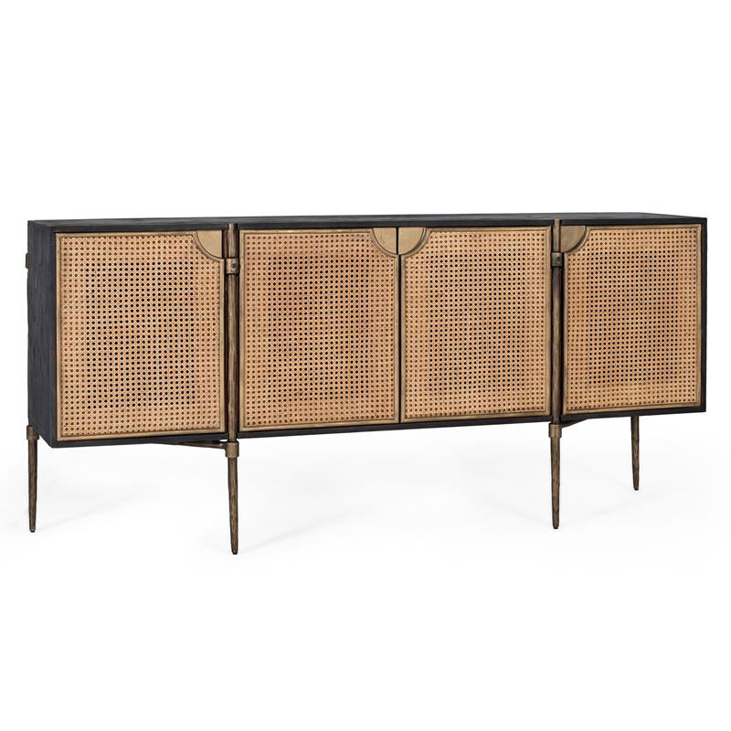 Aparador Contemporaneo Madera Rejilla y Acero Dorado Arambel