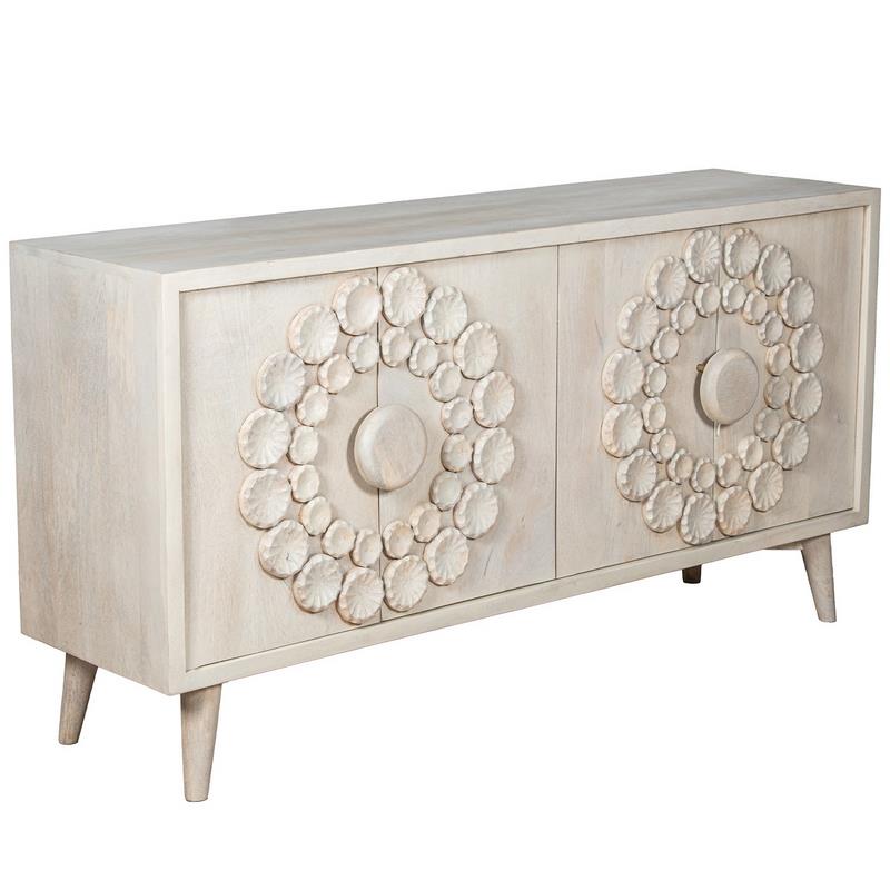 Aparador Madera Mango Color Blanco 4 Puertas Serie Agaz