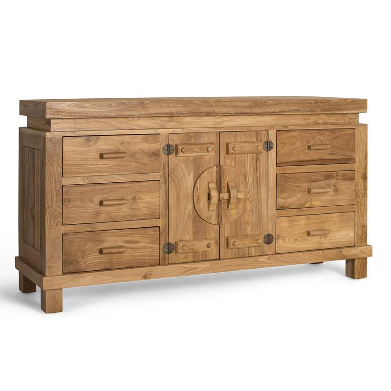 Aparador Madera Teca Etnico 2 Puertas 6 Cajones Serie Avrile