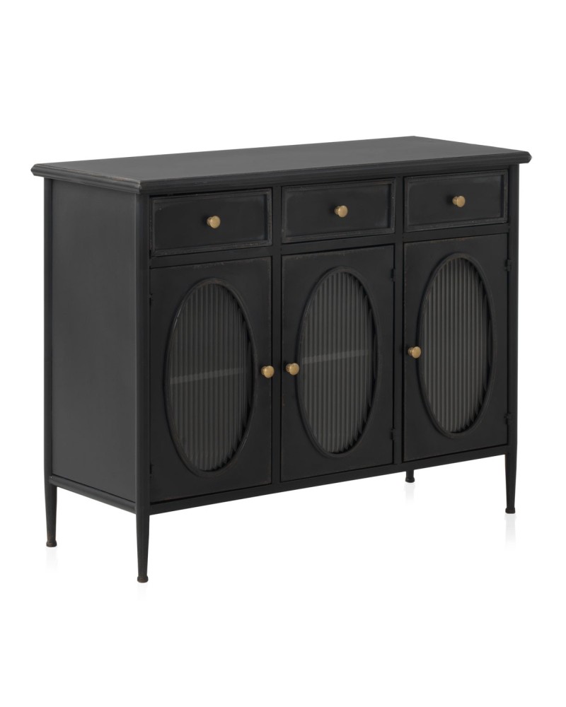 Aparador Metal Negro 3 Puertas 2 cajones Serie Aeren