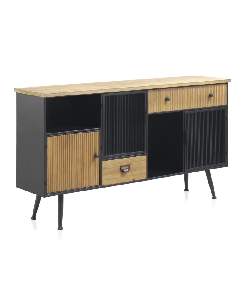 Aparador Moderno Madera Natural y Acero Negro Serie Aitanti
