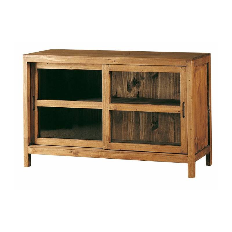 Aparador Rustico 2 Puertas Correderas Acristaladas Madera Pino