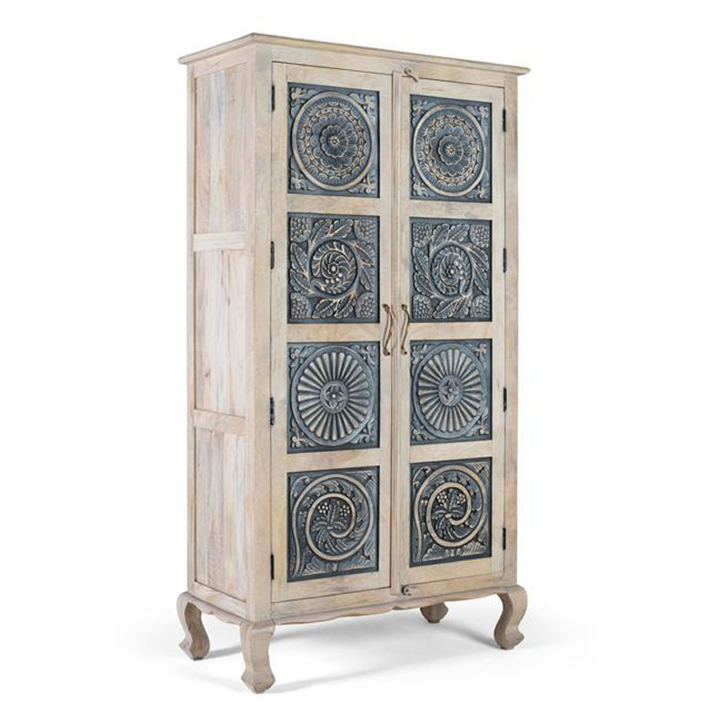 Armario 2 Puertas Estilo Etnico Tallado Azulon  Serie Aclest