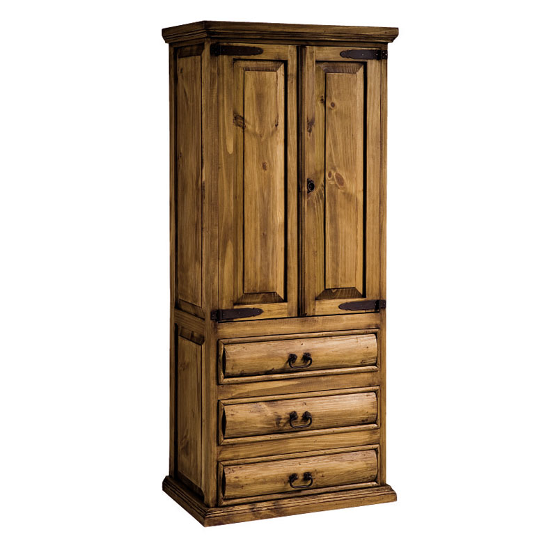 Armario Dormitorio Rustico 2 Puertas 3 Cajones Serie Troncos
