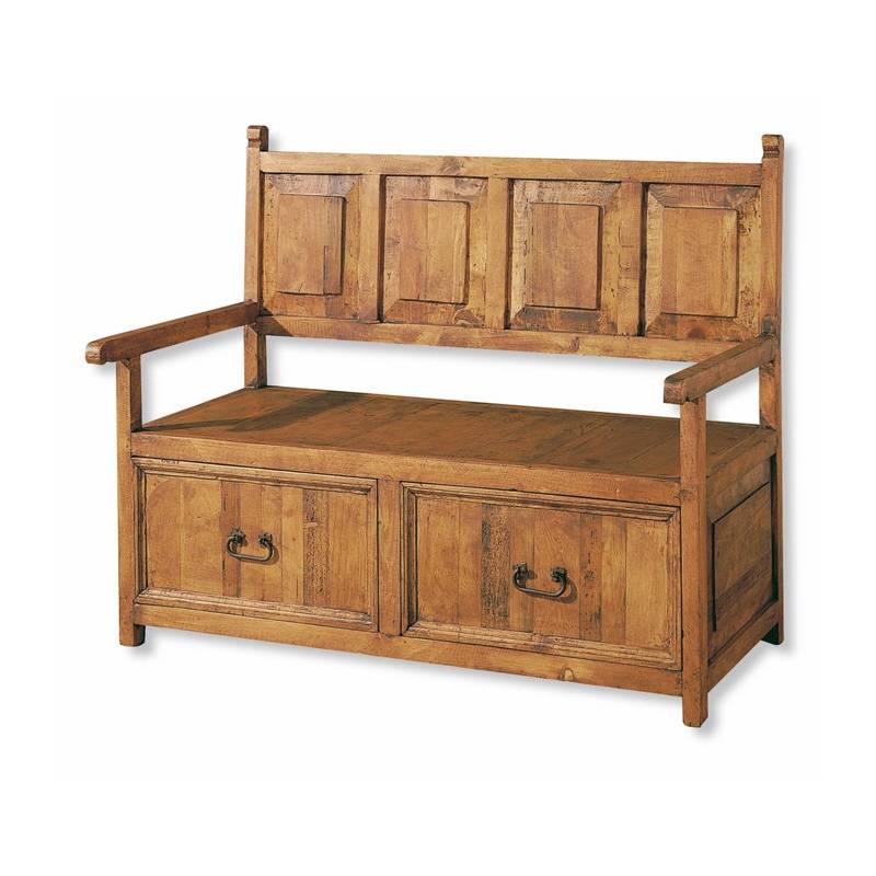 Banco Cadiera Pino Macizo Rustico 2 Cajones