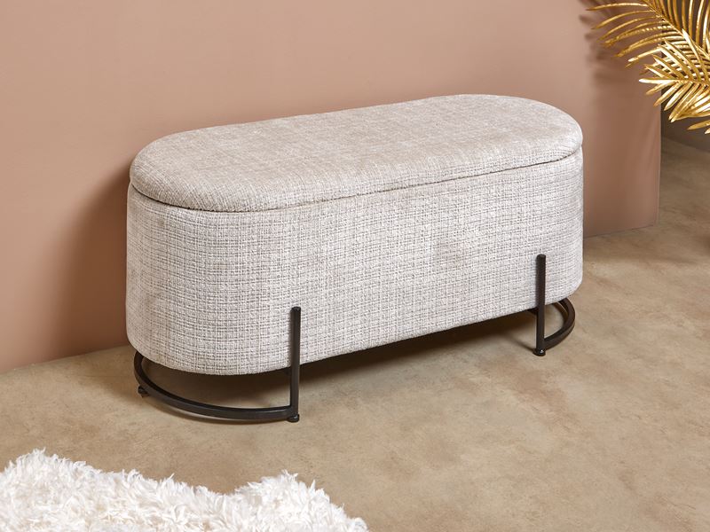 Banco Descalzadora Baul Tapizado Beige Patas Metal Serie Allison