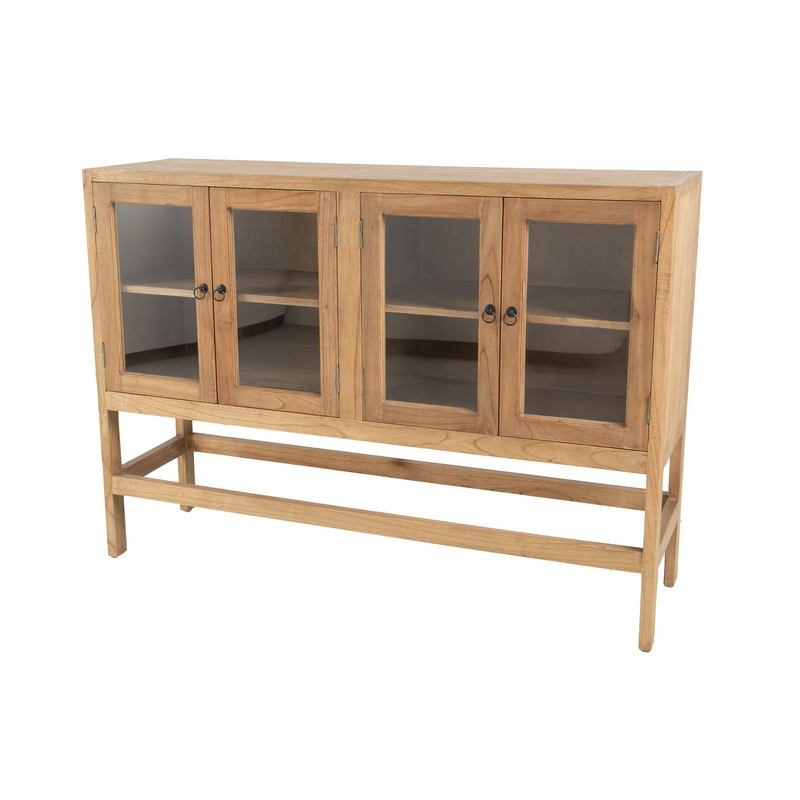 Bufet Aparador Alto Rustico 4 Puertas Acristaladas Serie Aravid