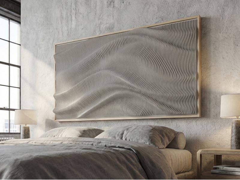 Cabecero Cuadro Madera Formato Ondas con Relieve Sinclair