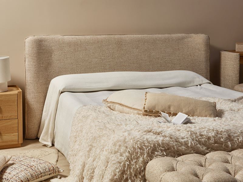 Cabecero Tapizado Borde Redondeado Beige Serie Ademal