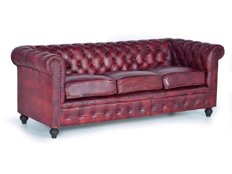 Chester Sofa Tapizado Piel Marron 3 Plazas Serie Alinas