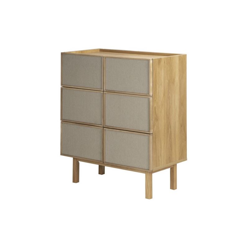 Comoda de Dormitorio 3 Cajones Frontal Tela Roble Serie Sinclair