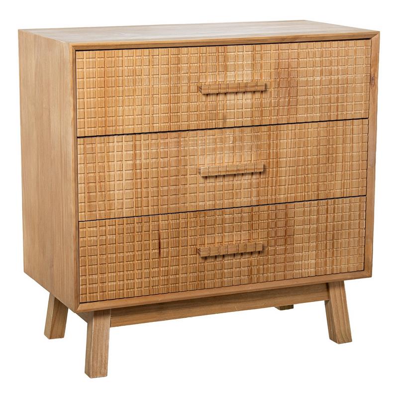 Comoda Dormitorio 3 Cajones Madera Natural Tallada Ardoll
