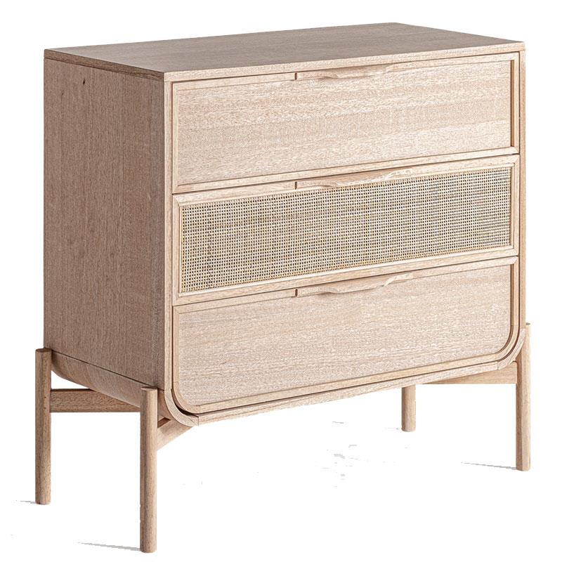 Comoda Dormitorio Actual 3 Cajones Madera Ratan Weurtz