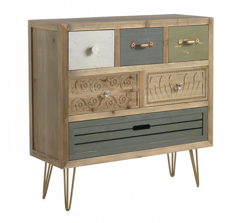 Comoda Dormitorio Actual 6 Cajones Decorados Patas Metal Arreba