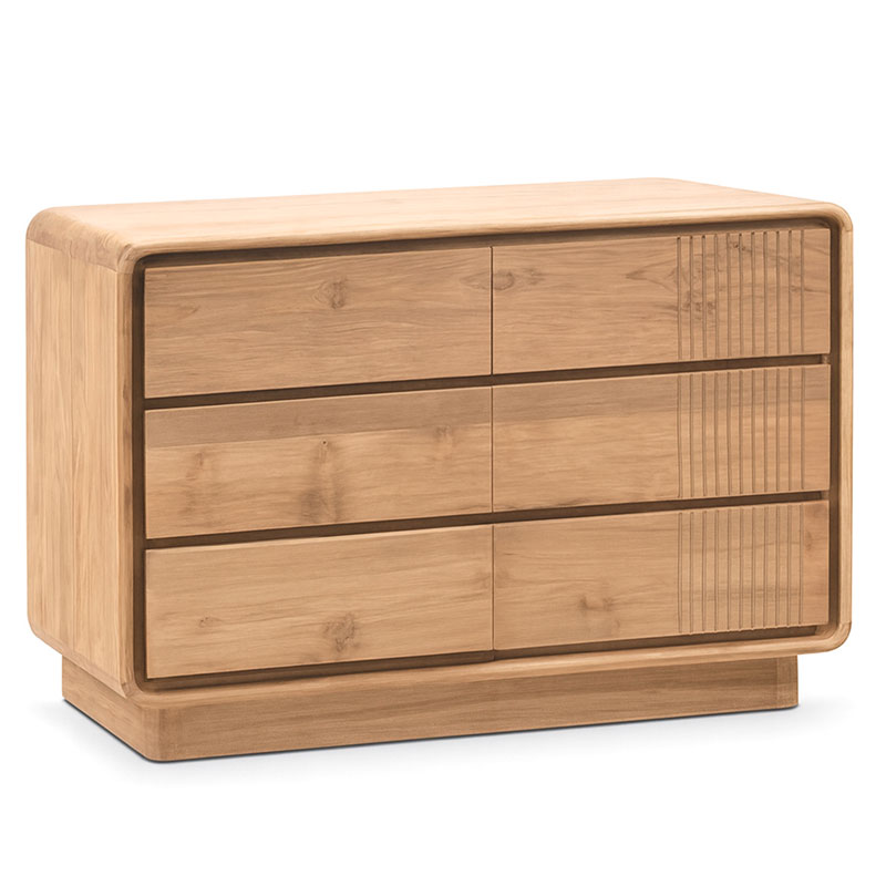 Comoda Dormitorio Actual 6 Cajones Teca Natural Serie Eyre