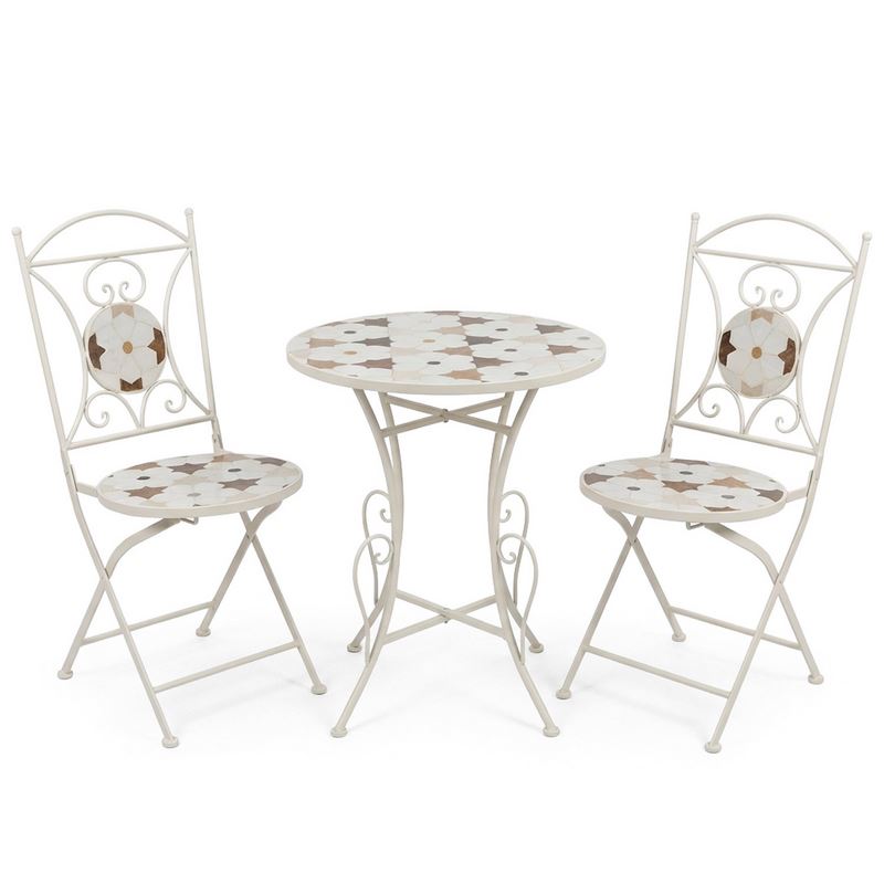 Conjunto 2 Sillas Mesa Jardín Tapa Cerámica Forja Blanca Audyn