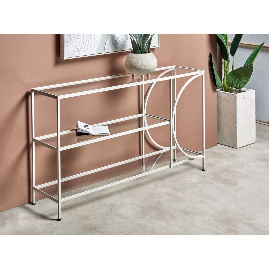 Consola de Entrada Diseño Moderno Acero Blanco Cristal Chike