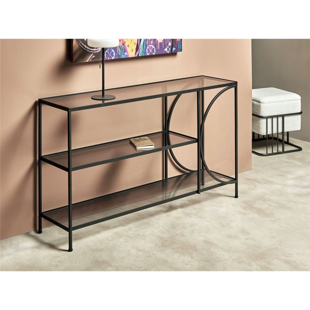Consola de Entrada Diseño Moderno Acero Negro Cristal Chike