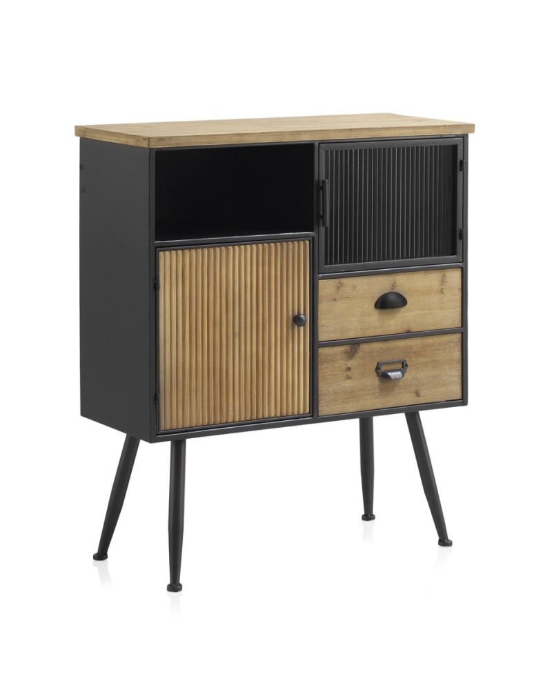Consola Entrada Madera Natural y Acero Negro Serie Aitanti