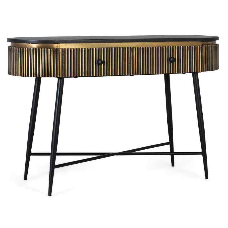 Consola Recibidor Diseño Actual 2 Cajones Negro Oro - Aboiat