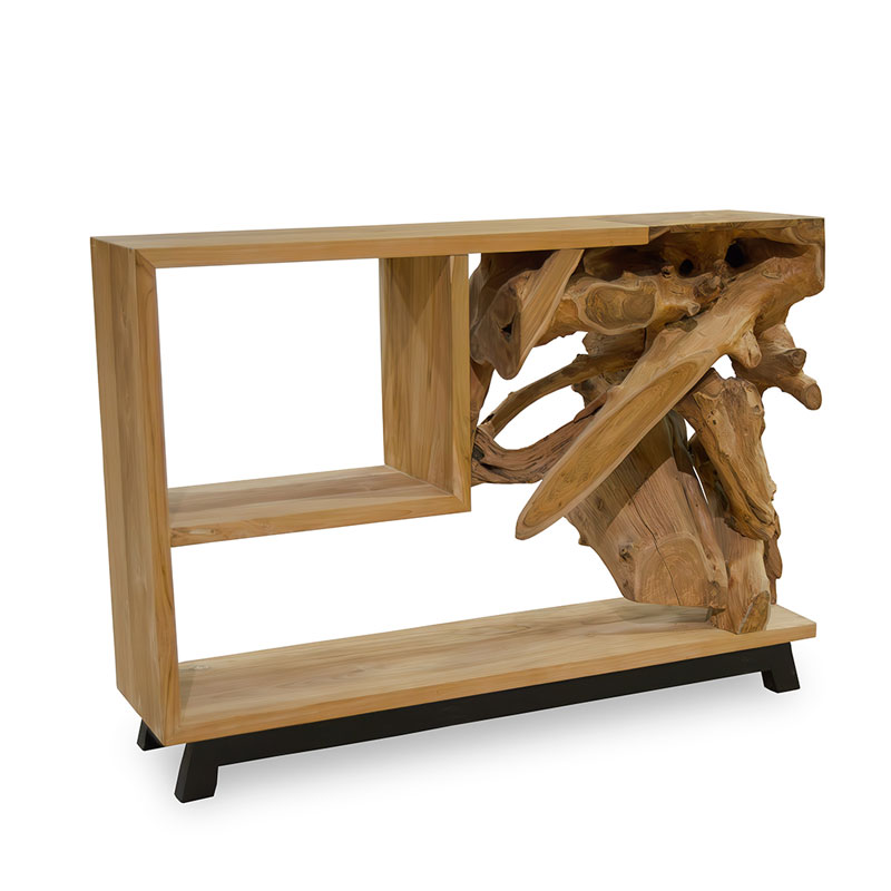 Consola Recibidor Rustica Madera y Raiz de Teca - Serie Arceda