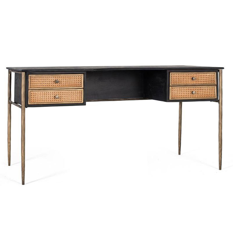 Escritorio Vintage Madera Rejilla y Acero Dorado Arambel