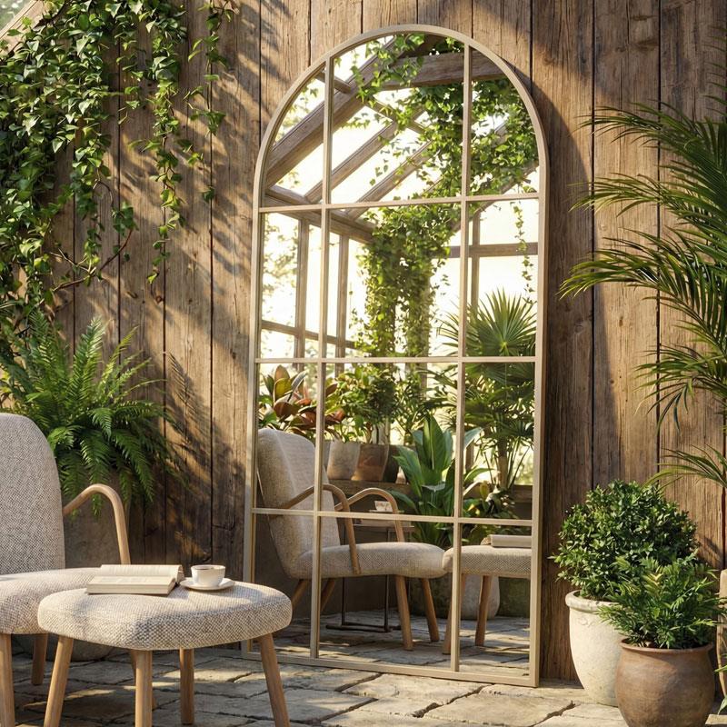 Espejo Arqueado Ventana  Cuadriculas color topo Serie Ainans