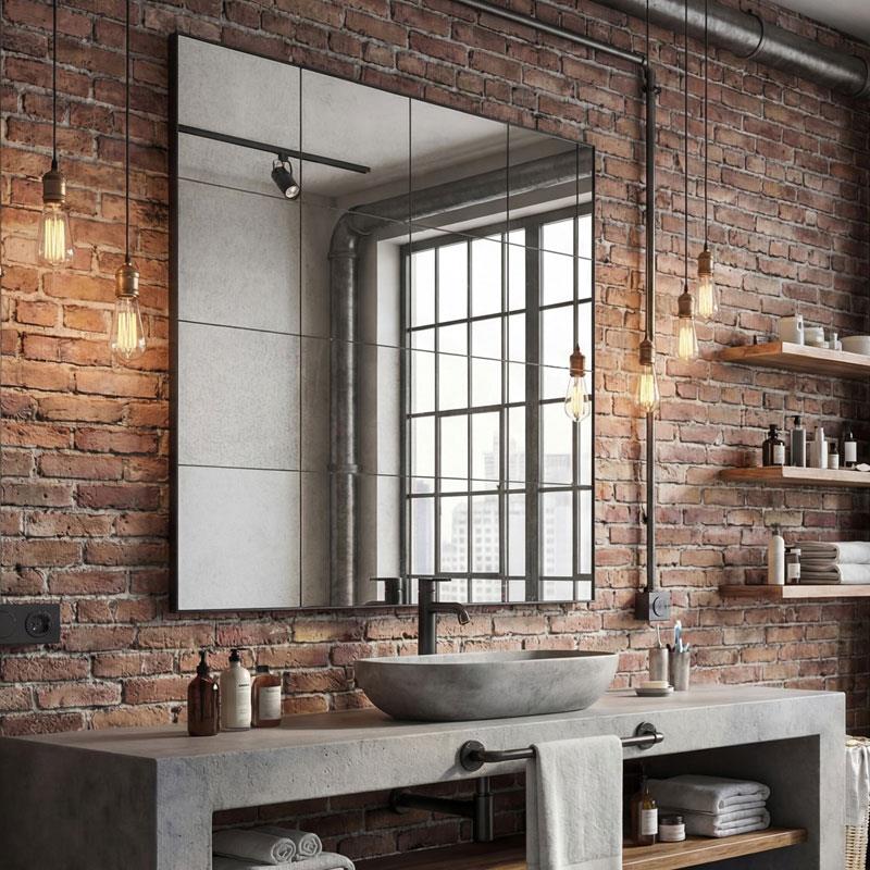 Espejo Decoracion Cuadrículas Marco Negro 100 cm Ainans