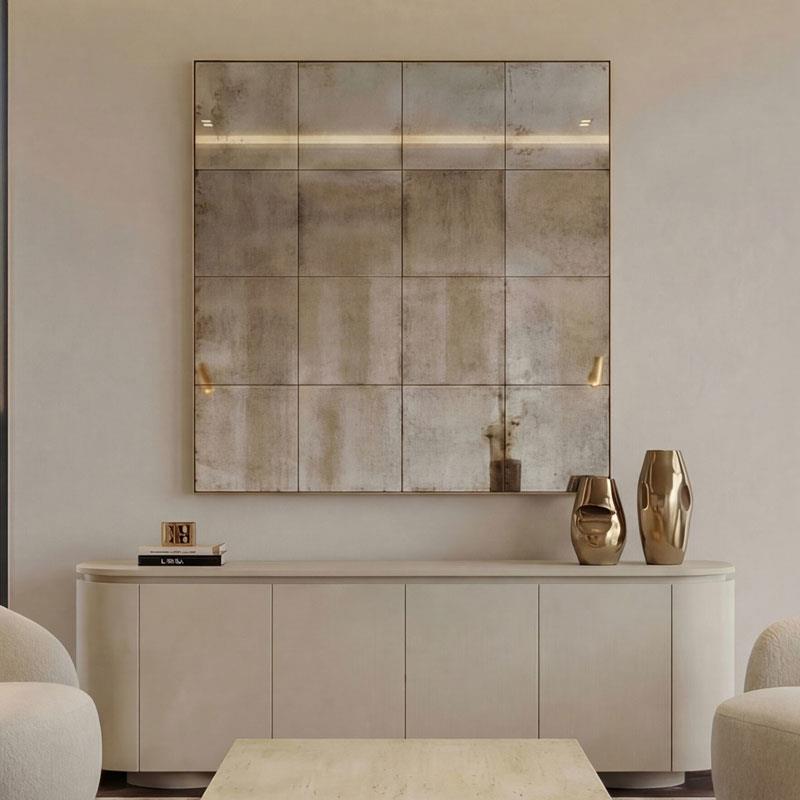 Espejo en Cuadriculas Marco Dorado 100 cm Serie Ainans