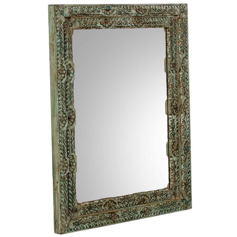 Espejo Madera Tallada Rustica 80 X 100 Azul Desgastado Arretia Espejo Madera Tallada Rustica 80 X 100 Azul Desgastado Arretia