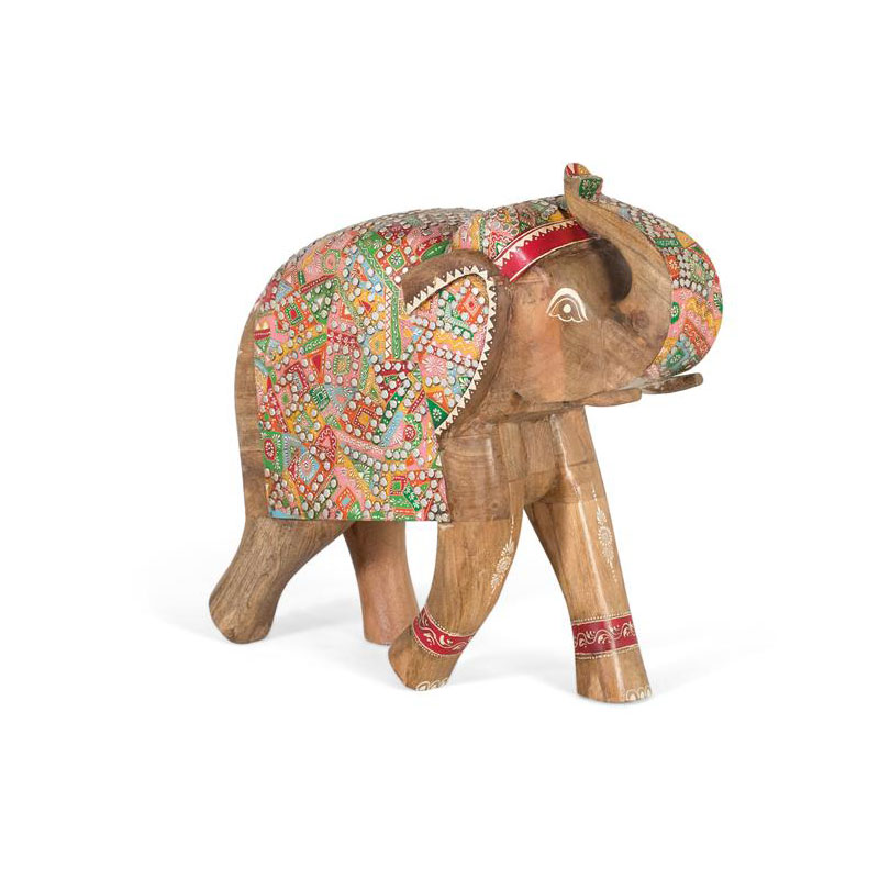 Figura Decorativa Elefante Madera Tallada Colores Atucha