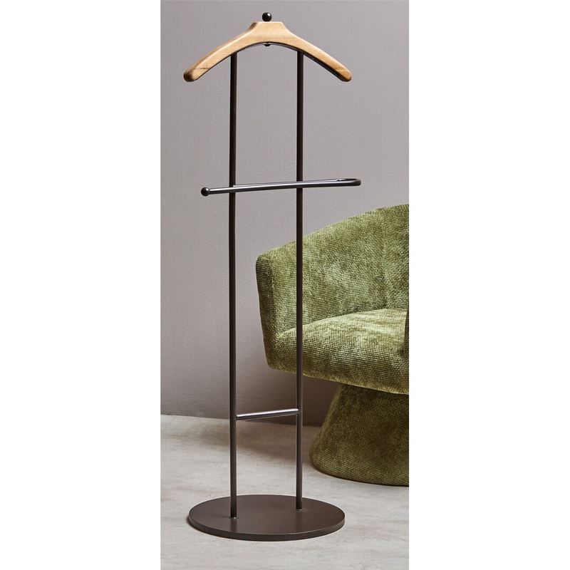 Galan de Noche Moderno Tubo Acero Negro Percha Madera Atisvas