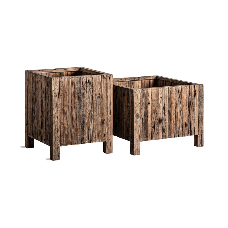 Juego de 2 Maceteros de Madera Rustica Reciclada Serie Samsun