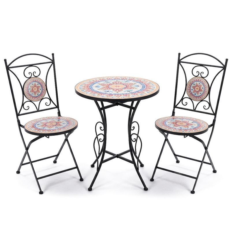 Juego de 2 Sillas y Mesa Jardín Tapa Cerámica Floral Audyn