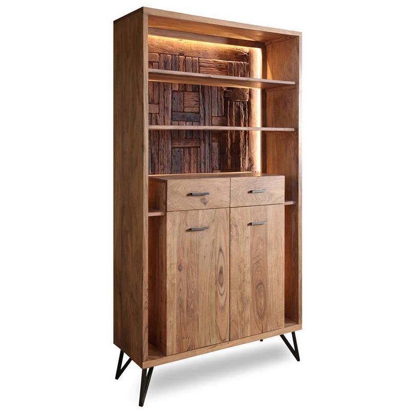 Libreria Salon 2 Cajones 2 Puertas Madera Acacia Serie Althan