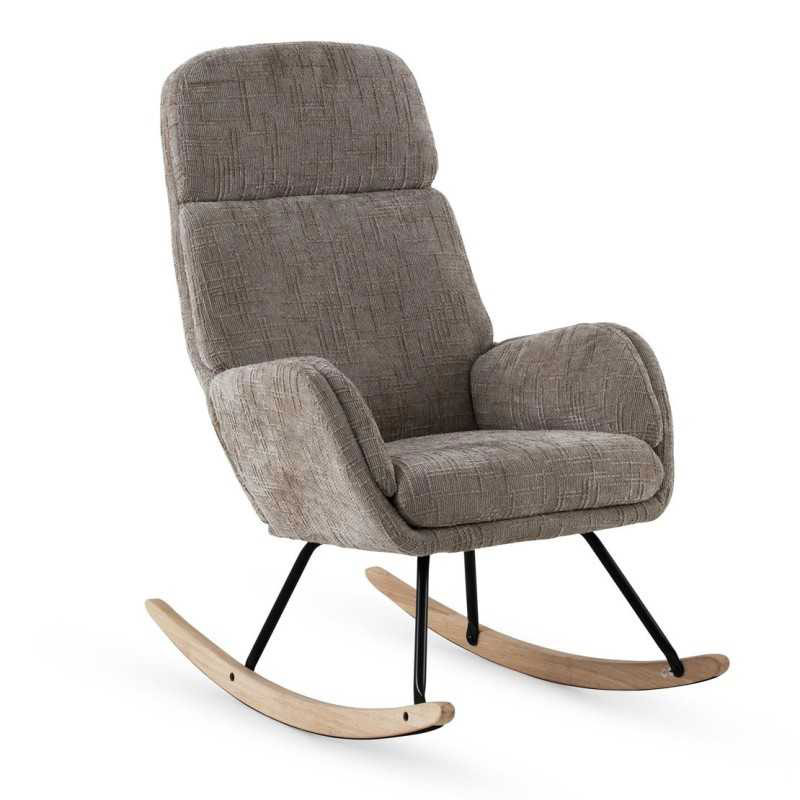 Mecedora Tapizada Chenilla Marron Patas Metal - Serie Ancell