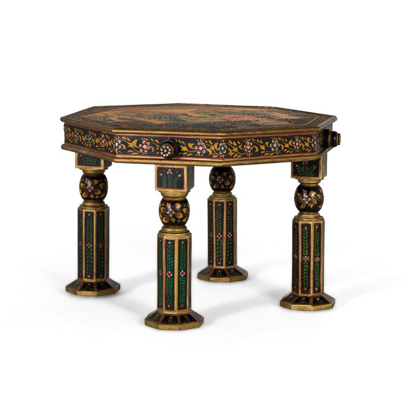 Mesa Auxiliar Octogonal Torneada en Colores Serie Atucha