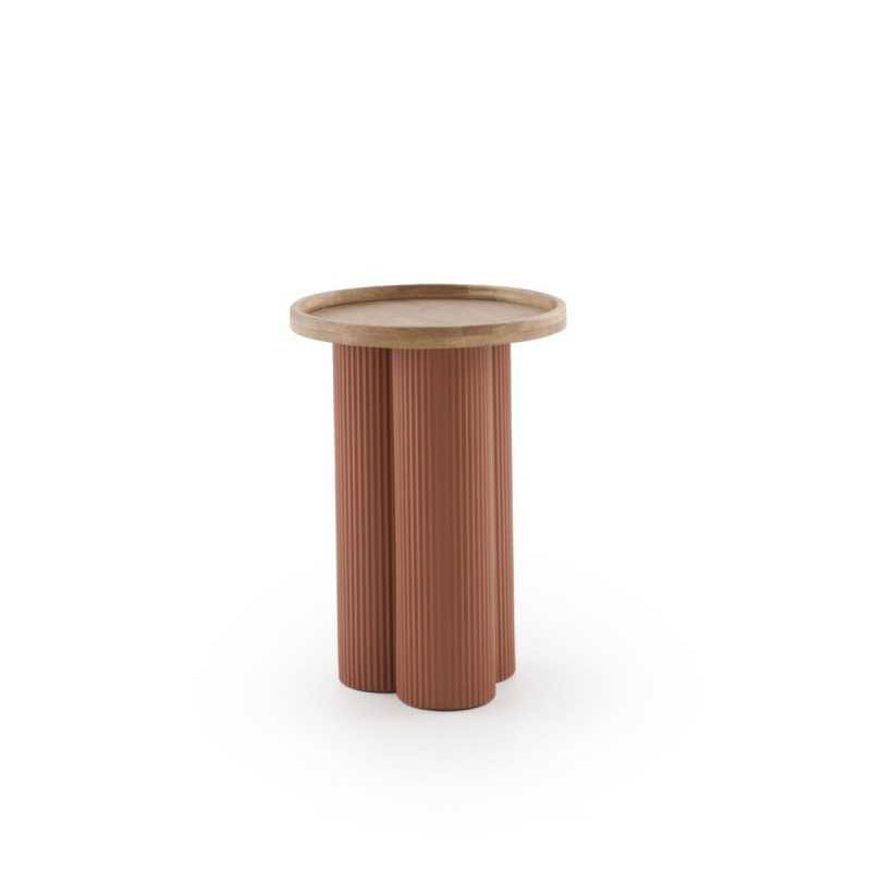 Mesa Auxiliar Redonda Madera Hevea y Metal Terracota - Alcal