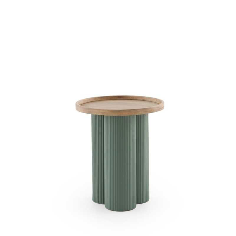 Mesa Auxiliar Redonda Madera Hevea y Metal Verde - Serie Alcal