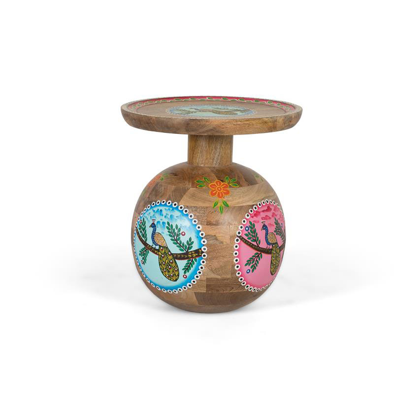 Mesa Auxiliar Redonda Oriental Decorada Serie Aheran