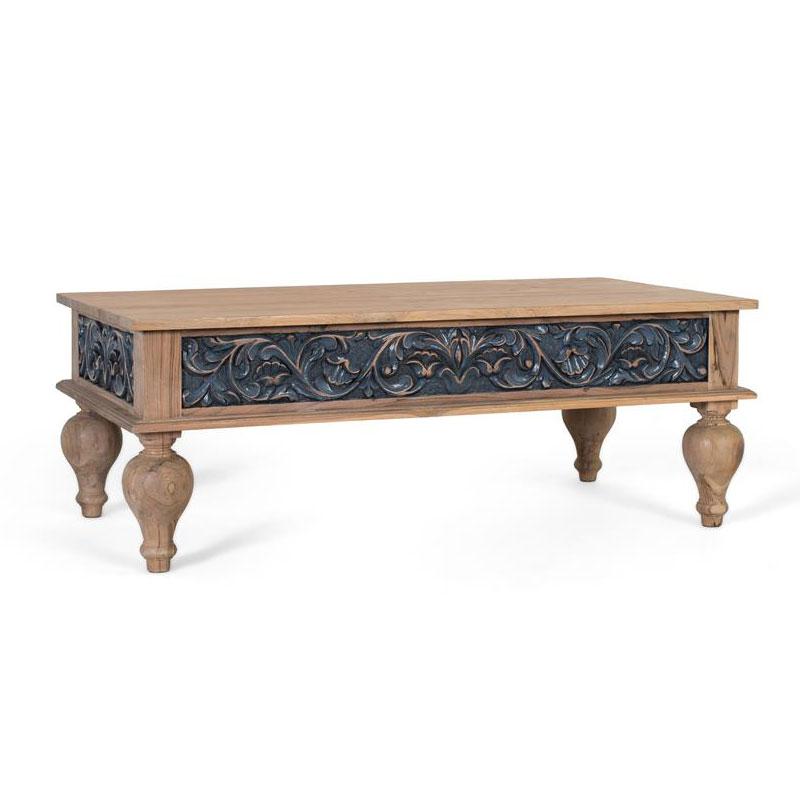Mesa Centro Estilo Oriental Tallada Patas Gruesas Alsava