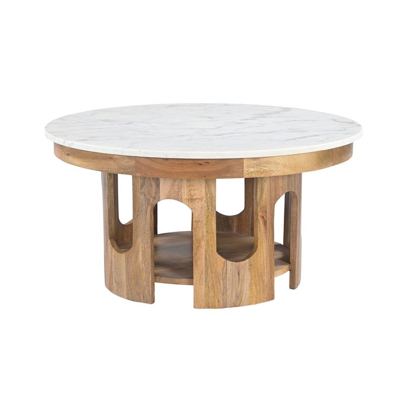 Mesa Centro Rustica Tapa Marmol Ø80 cm - Serie Albon Mesa Centro Rustica Tapa Marmol Ø80 cm - Serie Albon