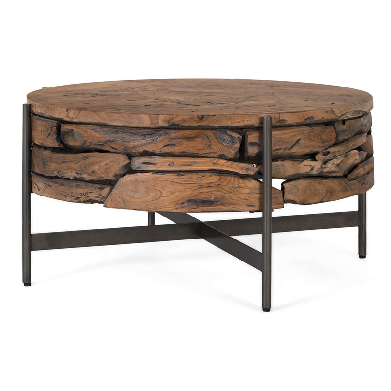 Mesa Centro Rustica Teca Acero Serie Aforest